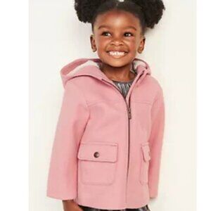 OLD NAVY Pink Winter Soft-Brushed Hooded Pea Coat Sherpa Fleece Lined Jacket 24M